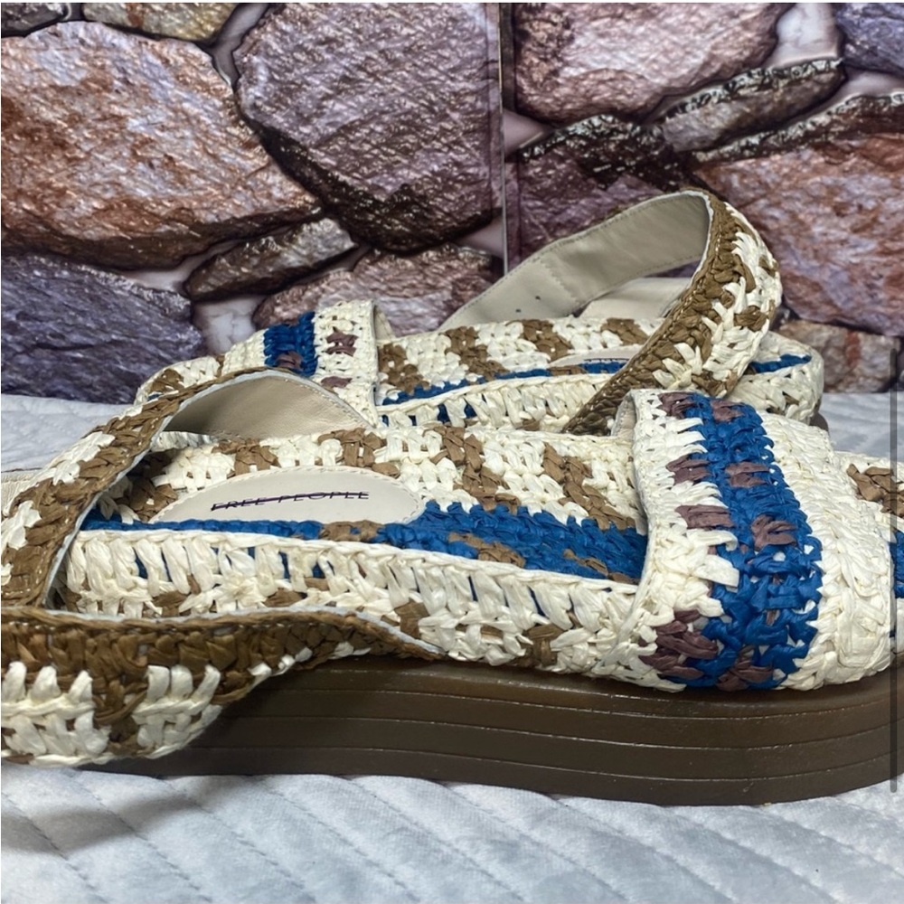 Free People Roma Raffia Platform Blue and Cream Sandals - Picture 7 of 10